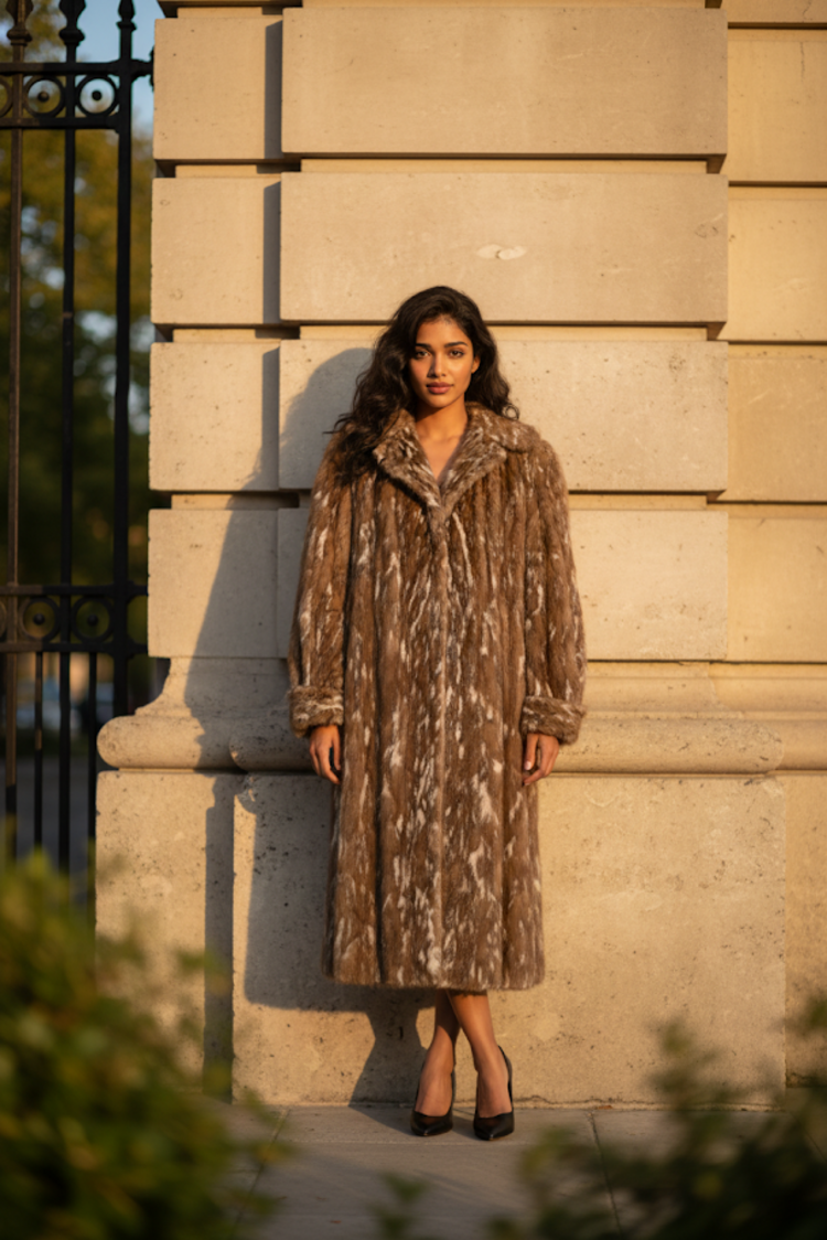 Mink Gill Pieced Coat with Rolled Cuffs , Size L