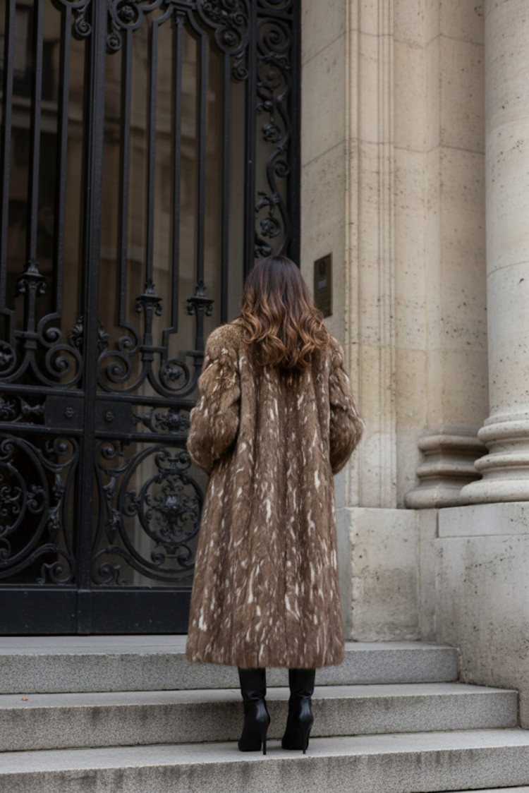 Mink Gill Pieced Coat with Rolled Cuffs , Size L