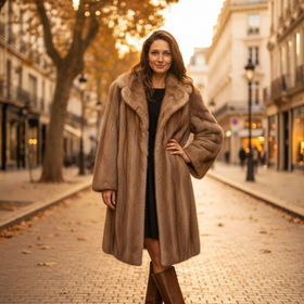 Furs By Truesdell Autumn Haze Pastel Mink Fur Stroller Coat with Notched Lapel, Size XL