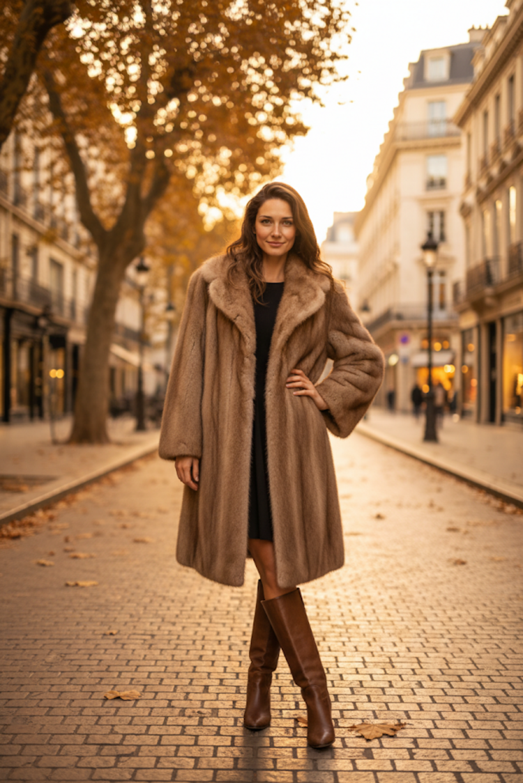 Furs By Truesdell Autumn Haze Pastel Mink Fur Stroller Coat with Notched Lapel, Size XL