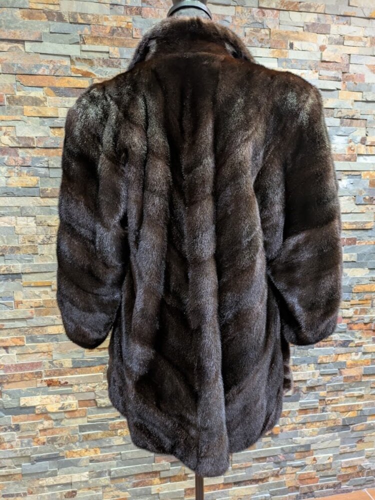 Furs By Truesdell Dark Ranch Mink Female Pelt Fur Coat with Diagonal Sleeves, Size  M