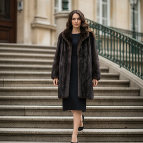 Furs By Truesdell Dark Ranch Mink Female Pelt Fur Coat with Diagonal Sleeves, Size  M