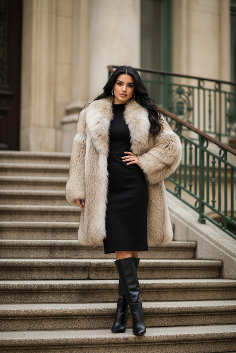 Canadian Coyote Fur Coat with Shawl Collar, Size M