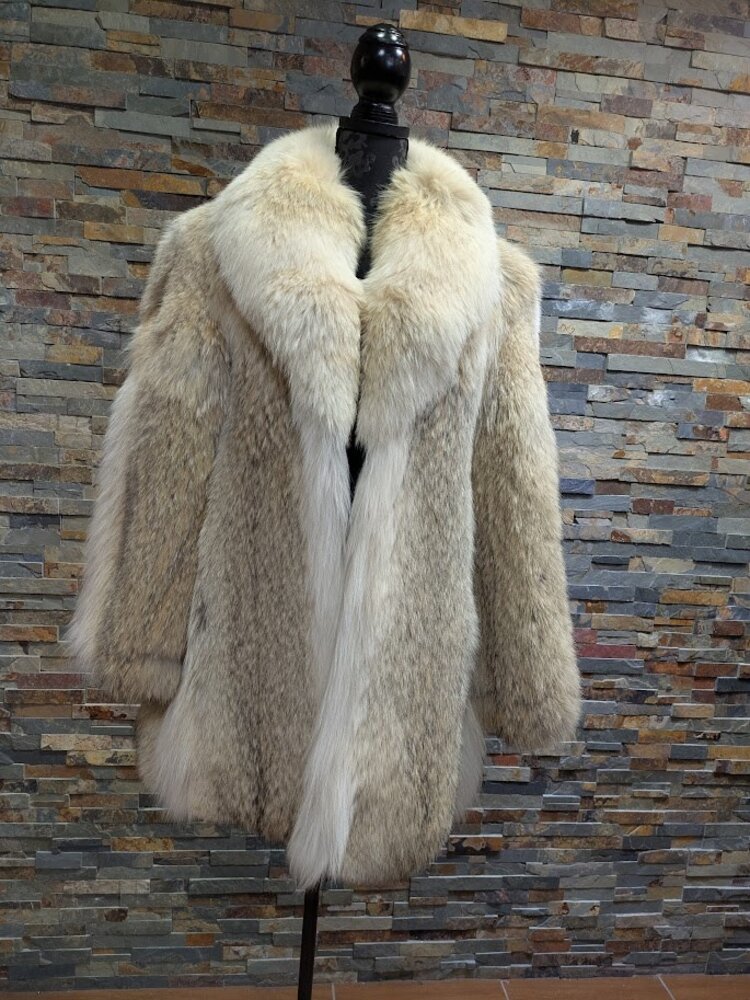 Canadian Coyote Fur Coat with Shawl Collar, Size M