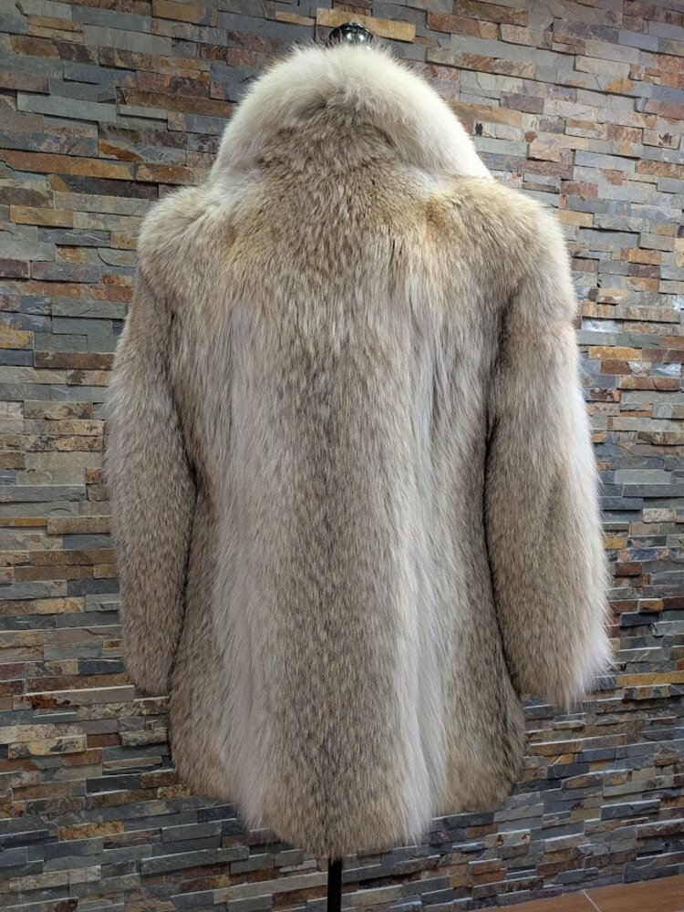 Canadian Coyote Fur Coat with Shawl Collar, Size M