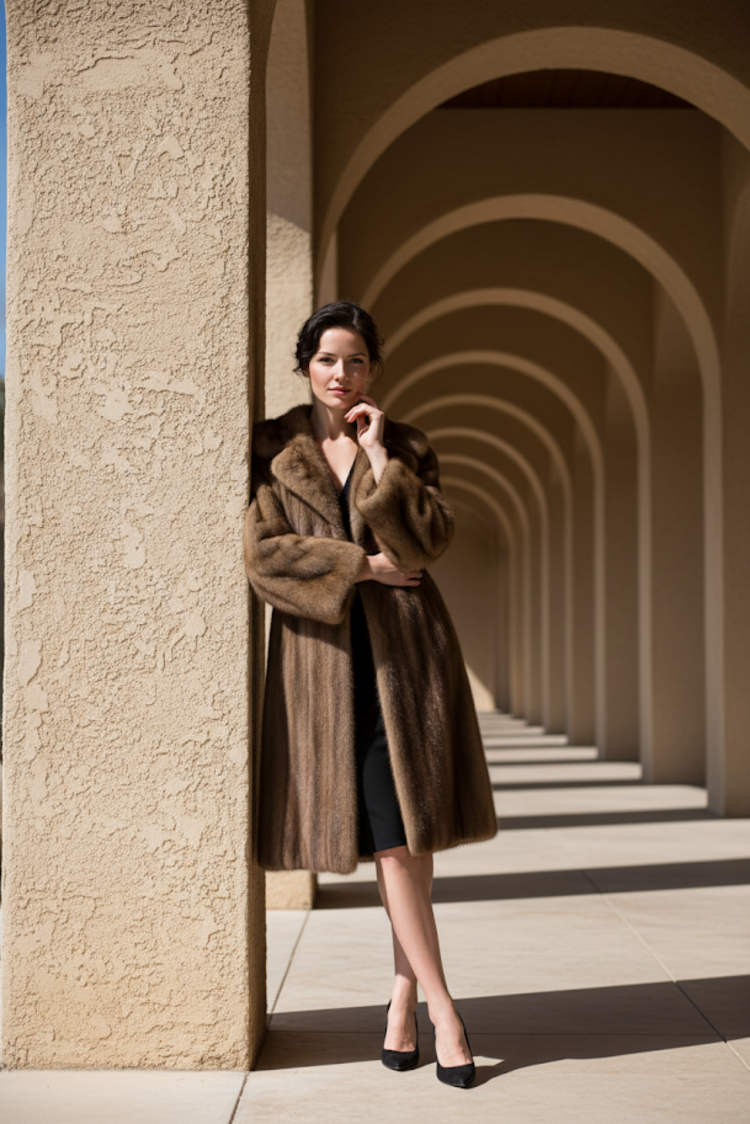 Autumn Haze Pastel Mink Fur Coat with Notched Collar, size Large