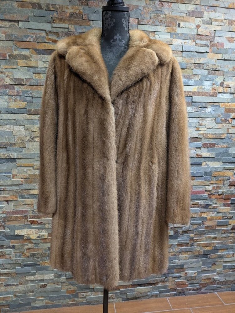 Autumn Haze Pastel Mink Fur Coat with Notched Collar, size Large