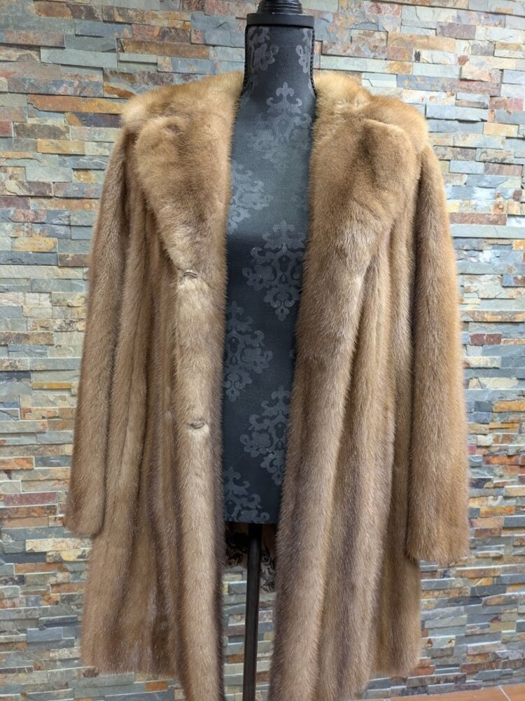 Autumn Haze Pastel Mink Fur Coat with Notched Collar, size Large