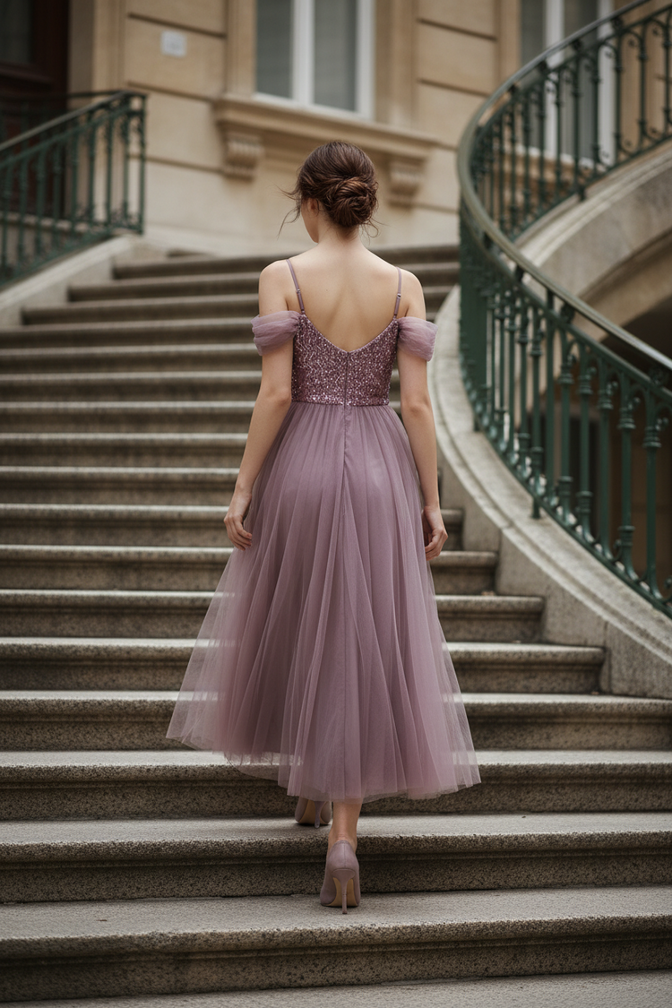 Mauve Pink Ballgown with Sequin Bodice, Size 6