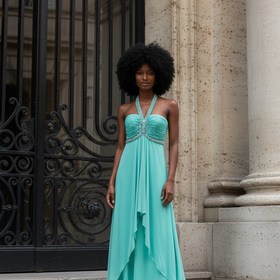 Xscape Seafoam Green Halter Gown, Size 10