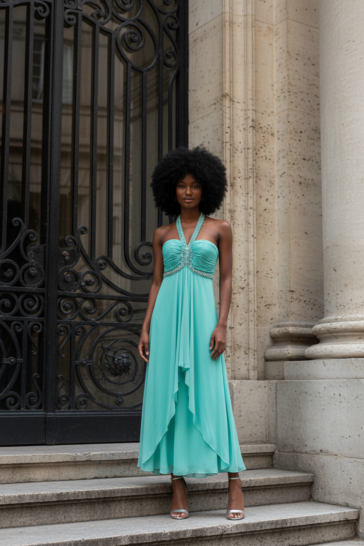 Xscape Seafoam Green Halter Gown, Size 10