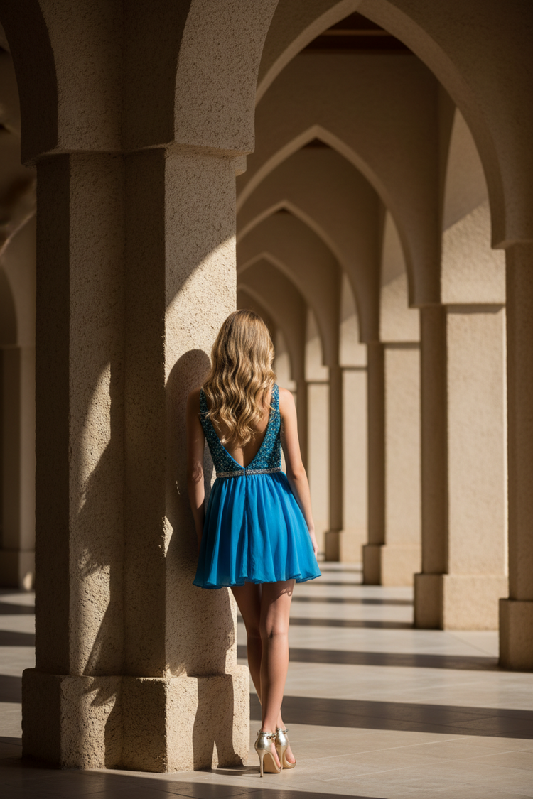 Mac Duggal Blue and Green Party Dress with Jeweled Bodice, Size 8