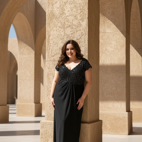 Black Sheath Gown with Lace & Crystal Bodice, Corset Back, Size 24