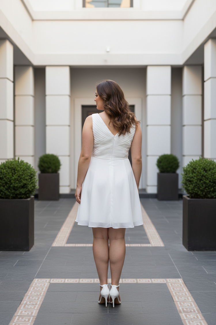 White A-Line Dress w/Crystal Detail, Size 16