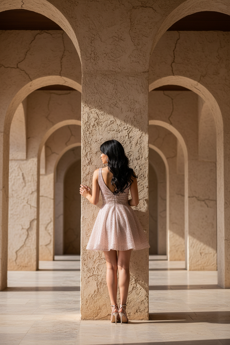 Rose Gold Glittery Fit & Flare Dress, Size XS