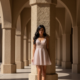 Rose Gold Glittery Fit & Flare Dress, Size XS