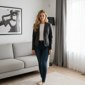 Halston Heritage Black Fitted Leather Jacket Size 6