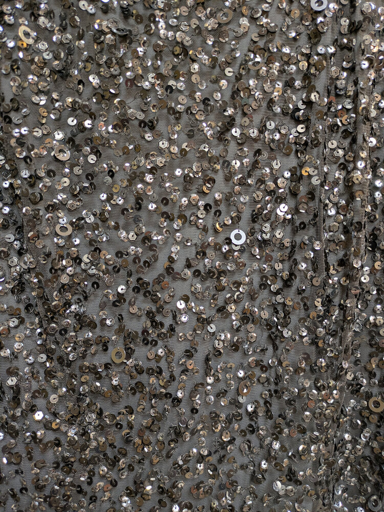 Adrianna Papell Gray 3/4 Sleeve Full Sequined Gown, Size 6