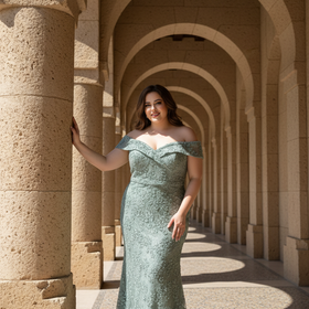 Xscape Sage Cold Shoulder Floral Lace Gown, Size 22W