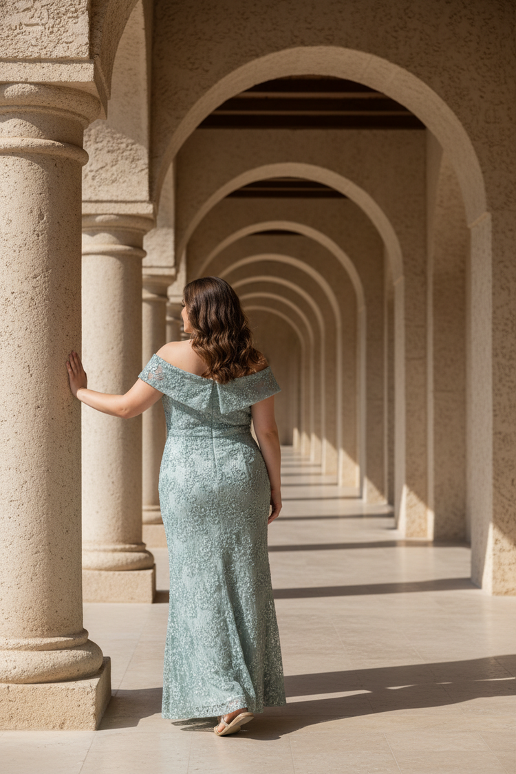 Xscape Sage Cold Shoulder Floral Lace Gown, Size 22W