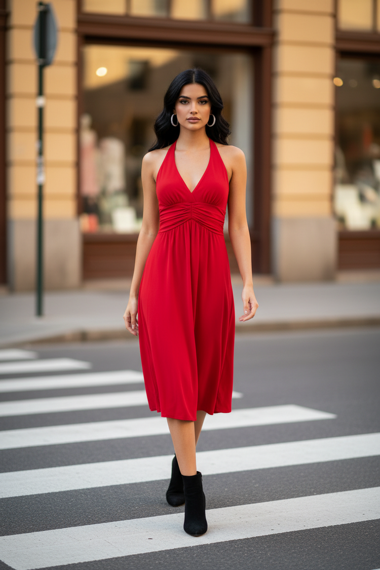 Red Knit Dress with Ruching Detailed Waist, Size 6