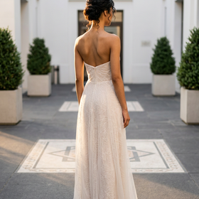 Alfred Angelo Nude Gown with Leaf Pattern and Mesh Overlay, Size 8