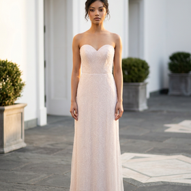 Alfred Angelo Nude Gown with Leaf Pattern and Mesh Overlay, Size 8