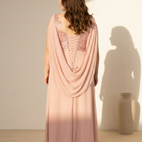 Pink Embellished Top Gown with Infinity Sleeve, Size 16