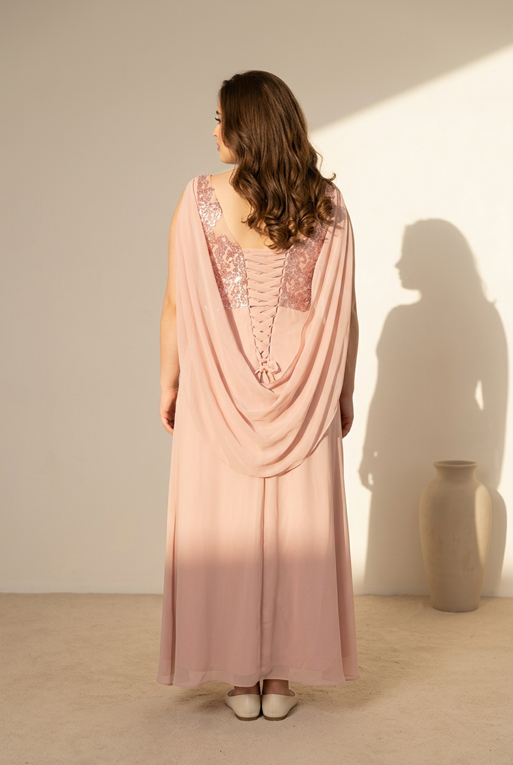 Pink Embellished Top Gown with Infinity Sleeve, Size 16