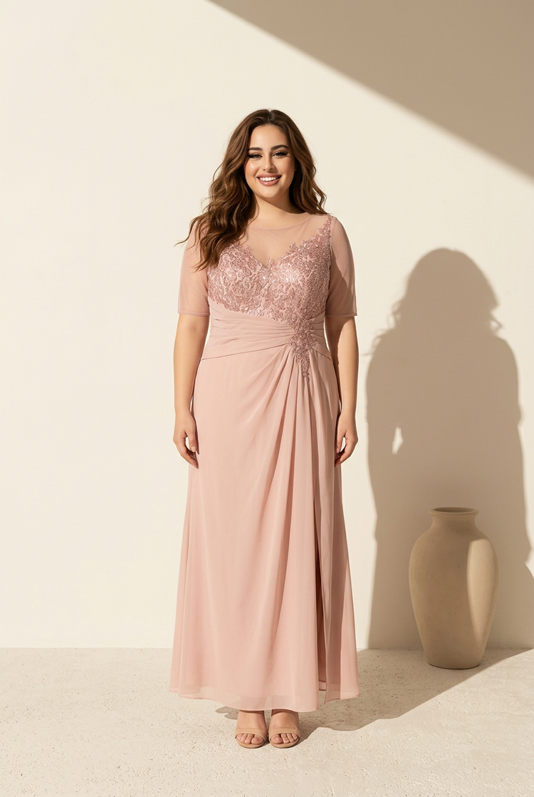 Pink Embellished Top Gown with Infinity Sleeve, Size 16