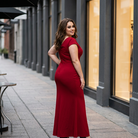 Dress The Population Red Gown with Capped Sleeves and Slit, Size XL