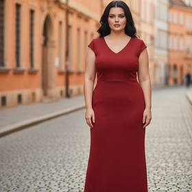 Dress The Population Red Gown with Capped Sleeves and Slit, Size XL