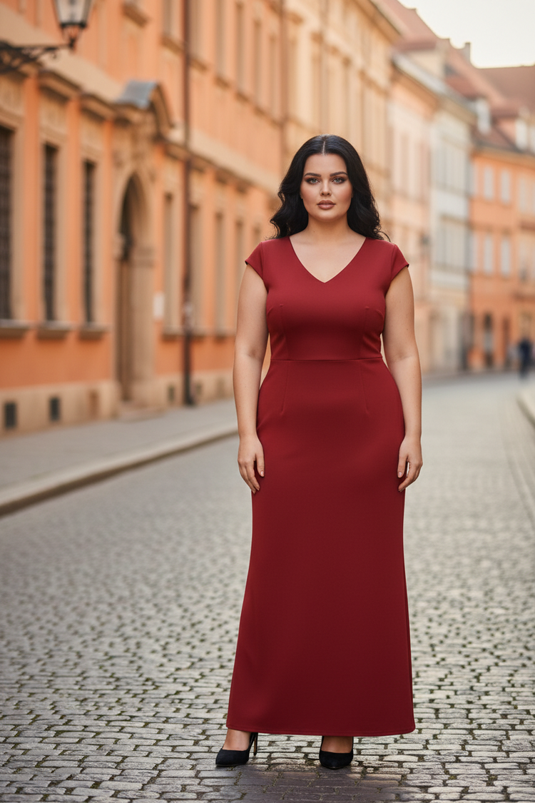 Dress The Population Red Gown with Capped Sleeves and Slit, Size XL