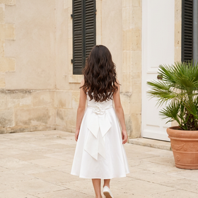 White Girls Dress with Flower Waistband