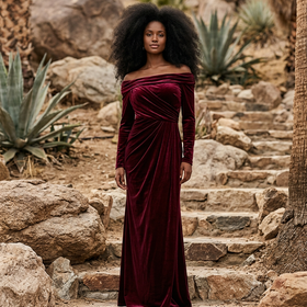 Burgundy Velvet Gown with Cowl Neck, Size 8