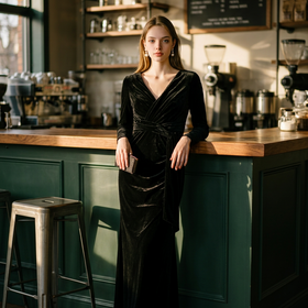 Black Velvet Gown with Side Panel and Slit, Size 10