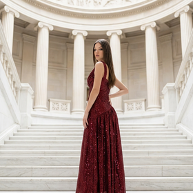 Sangria Red Sequined Gown with Slit, Size 12