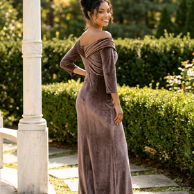 Chocolate Brown Velvet Gown w/Corset Front, Center Slit, Size 8