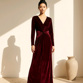 Red Velvet Twist Front Gown, Size S