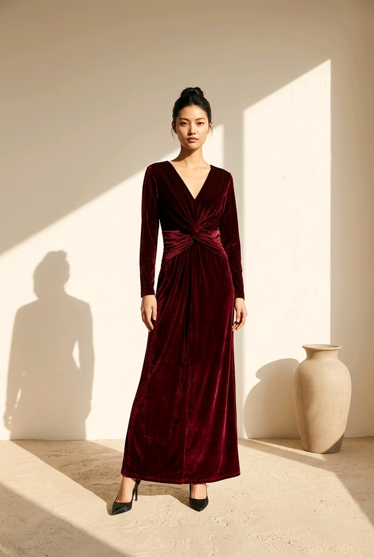 Red Velvet Twist Front Gown, Size S