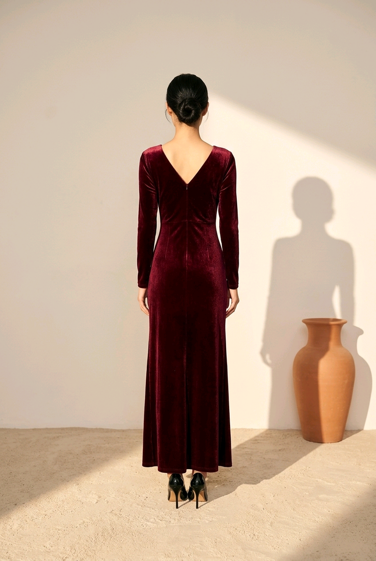 Red Velvet Twist Front Gown, Size S