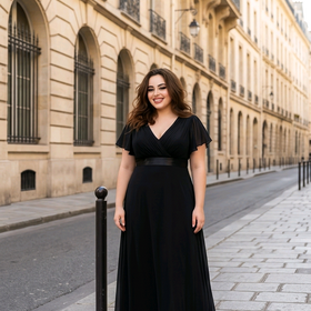 Ever Pretty Black Empire Waist Gown with Flutter Sleeves, Size 12