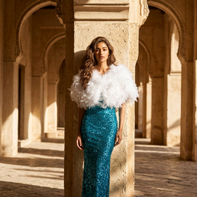 White Mixed Feather Stole, O/S