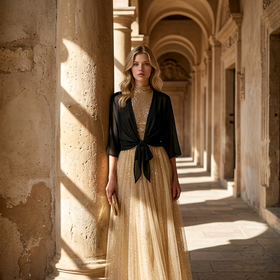 Adrianna Papell Black Sheer Double Layer Tie Cover-up, O/S