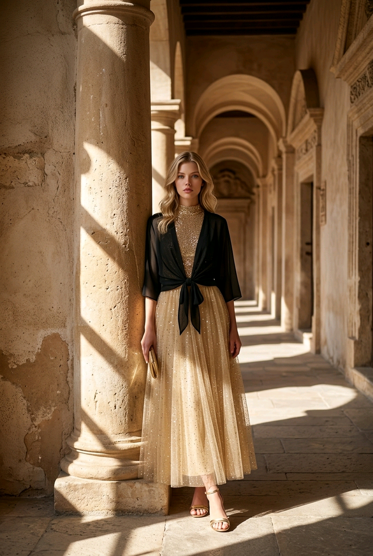 Adrianna Papell Black Sheer Double Layer Tie Cover-up, O/S