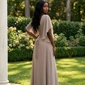 Taupe Flowy Gown with Corset Back, Size 16