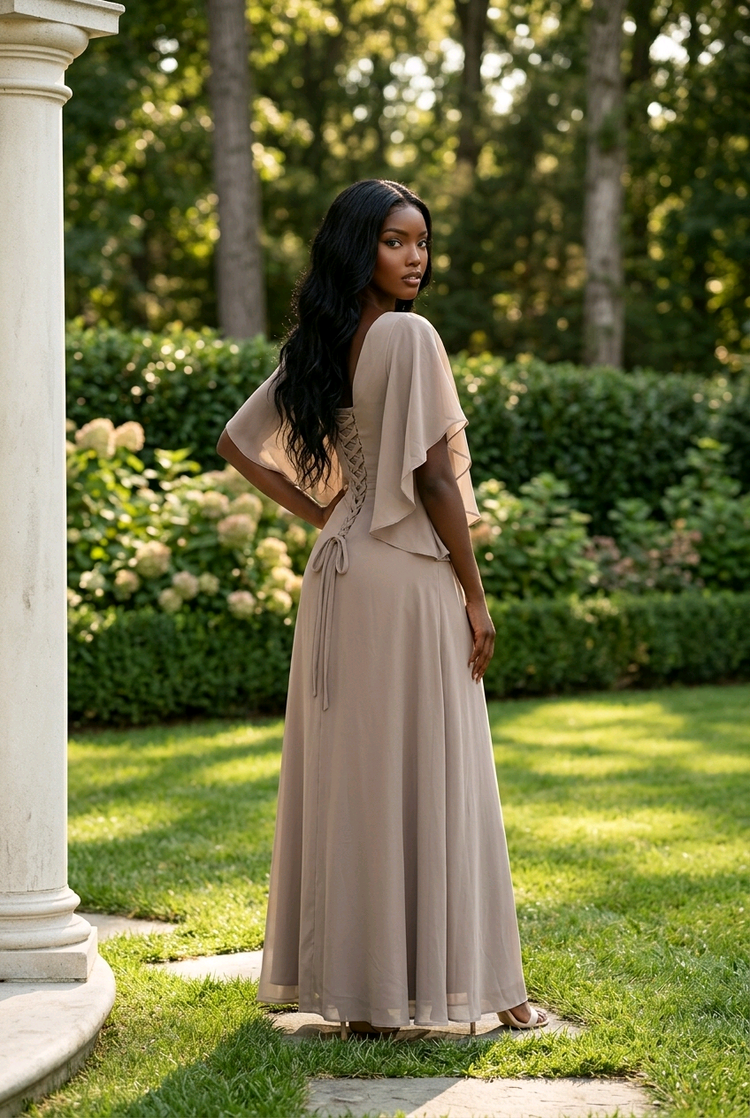 Taupe Flowy Gown with Corset Back, Size 16