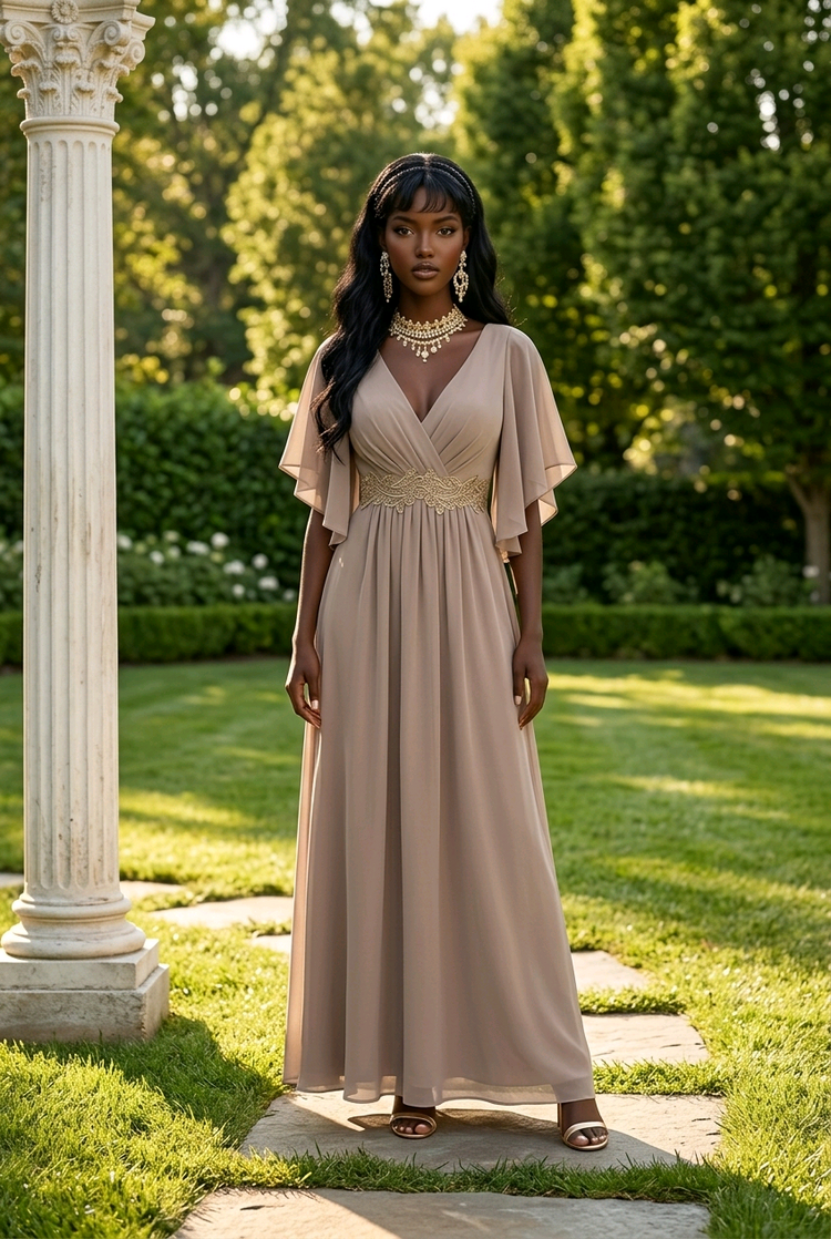 Taupe Flowy Gown with Corset Back, Size 16