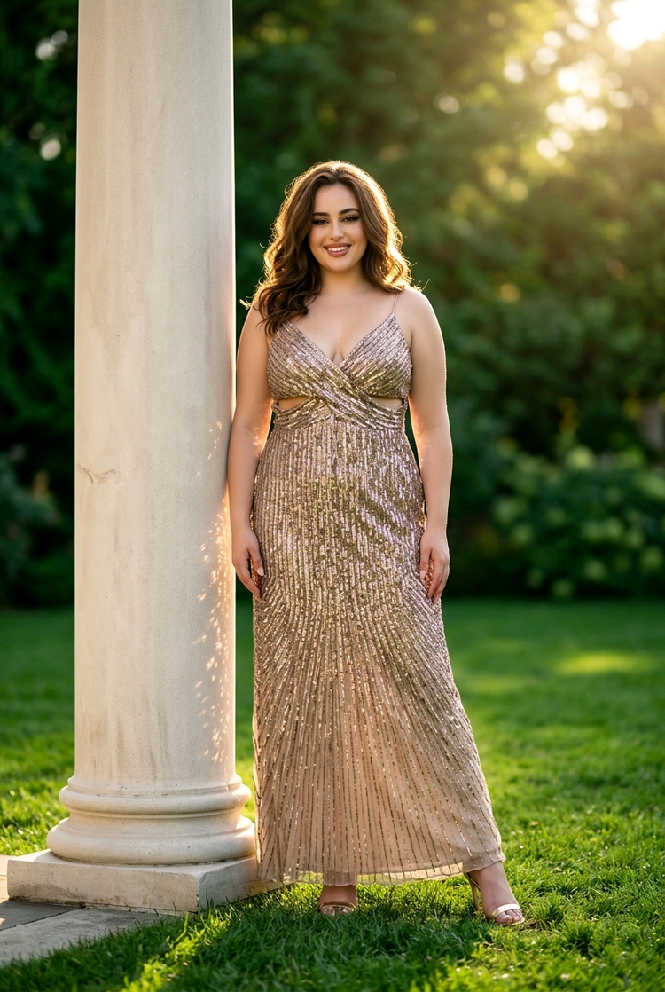 Mac Duggal Gold and Rose Gold Sequin Gown, Size 16