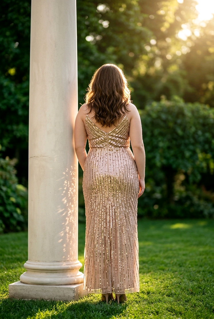 Mac Duggal Gold and Rose Gold Sequin Gown, Size 16